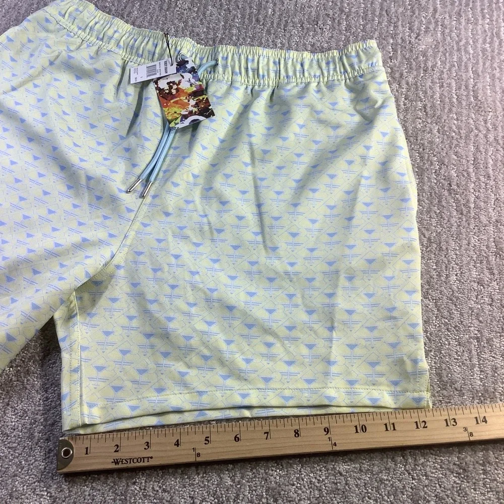 Robert Graham Mens Martini Tower Swim Trunks Yellow Blue Size L NWT